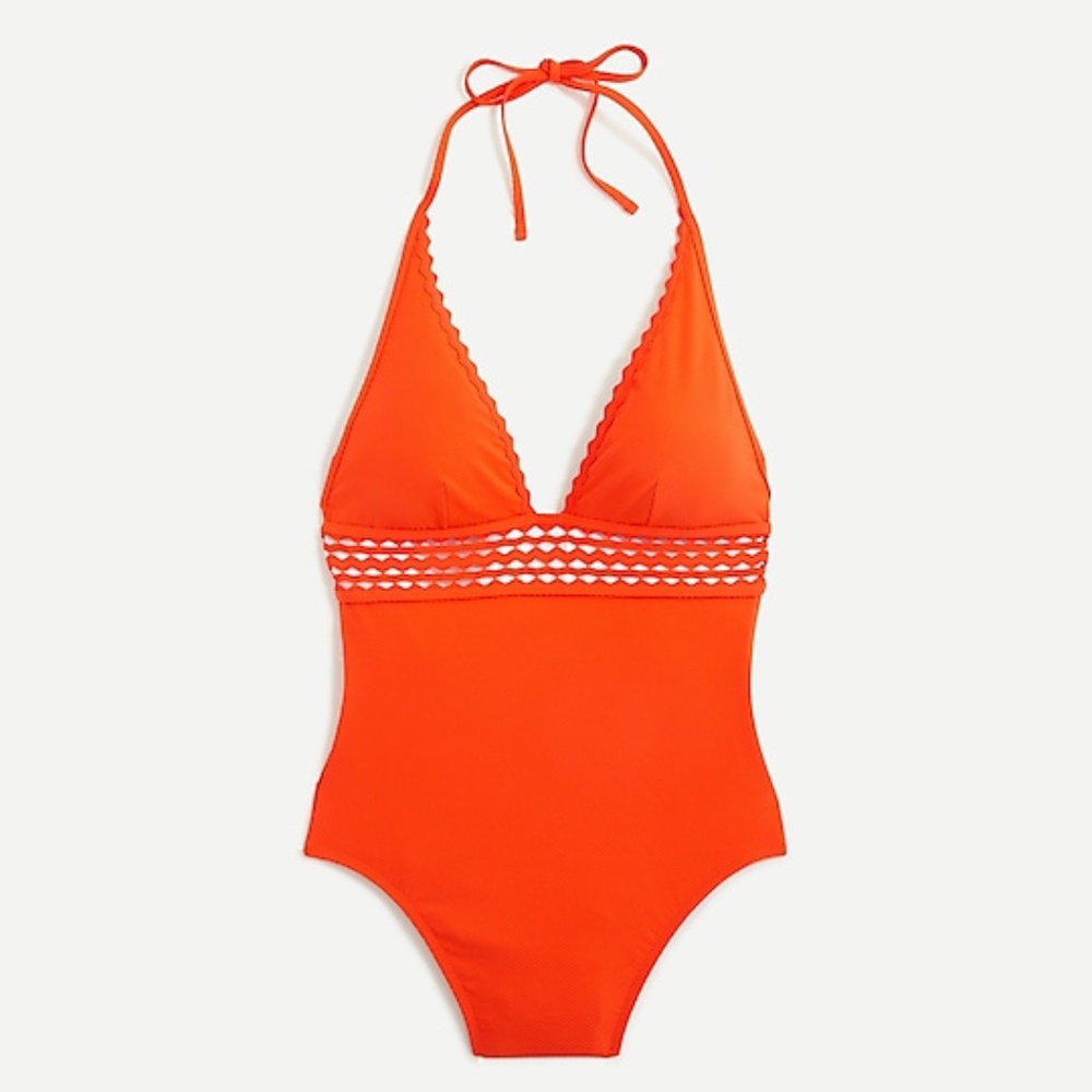 J Crew Piqué halter one-piece swimsuit